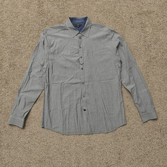Diesel Mens XXL Gray Micro Dobby Cotton Long Sleeve Button Down Shirt Logo - Picture 2 of 11